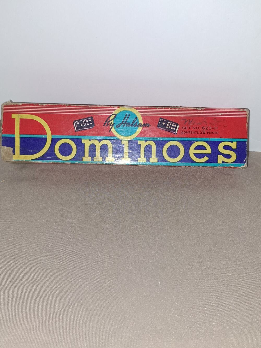 VINTAGE DOMINOES By HALSAM - 28 PIECES - ORIGINAL BOX SET NO. 623-H
